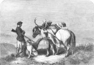 SCOTLAND Highland sports Deer stalking, old print, 1857  