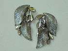Vintage Silver Tone Double Leaf Clip On Earrings Lisner