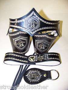 Handmade Leather 5pc set Crown, bracers, mug strap & key fob Steampunk 