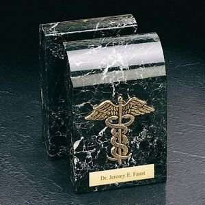  Gold Plated Medical Marble Bookends with Caduceus