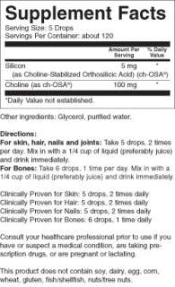 Product label for Natural Factors BioSil Orthosilicic Acid