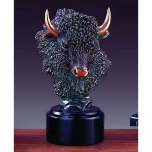  Animal Head Buffalo Bronze Plated Statue Sculpture 10in 