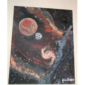   SPACE MODERN ART PAINTING ENTITLED: AND A SPIRAL GALAXY MAKES THREE