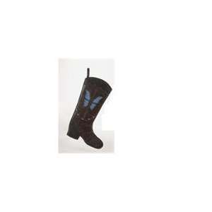  Country Cowgirl Blue Leather Boot with Butterfly Christmas 