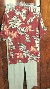 TOMMY BAHAMA WINE SILK SHIRT W/ORCHIDS/LEAVES XS  