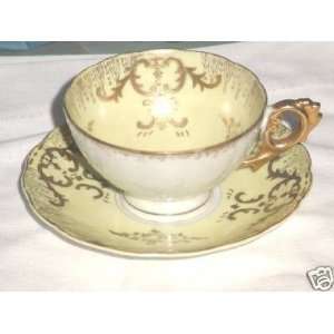  Yellow with Gold Porcelain Cup & Saucer 