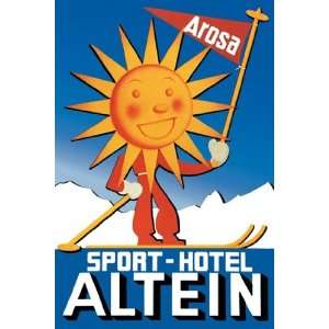  Sport Hotel Altein: Sun Headed Skier   Poster by Seiler 