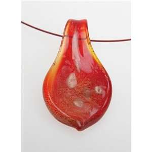  Pear Shaped Red Glass Murano Pendant with Red Cable Wire 