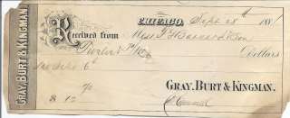 Gray Burt Kingman Grocery Merchant Chicago Receipt 1881  