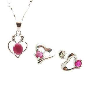  Charm Natural Ruby Heart Pendant and Matching Studding 