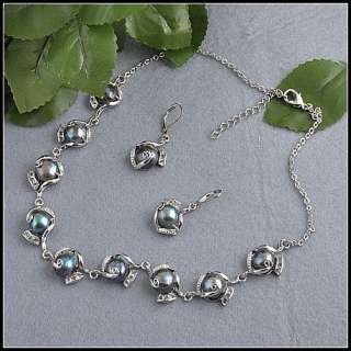 Black Natural Pearls Zircon Necklace Earrings Sets NE01  