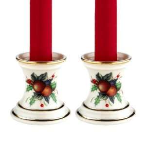  Lenox Holiday Tartan Candlestick Pair w/ Tapers: Kitchen 