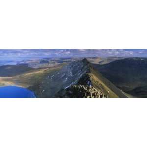 Hikers Hiking on a Mountain, Striding Edge, Helvellyn, English Lake 