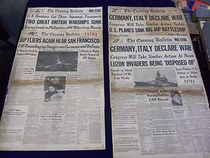 1941 EVENING BULLETIN NEWSPAPER FRONT PAGES LOT OF 4   PEARL HARBOR 