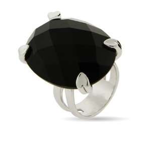  Mega Multi Faceted Onyx Ring in Heart Prong Setting Size 5 