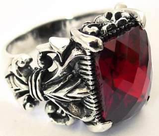   RUBY STERLING 925 SILVER RING Sz 12 GOTHIC FLEUR DE LIS KNIGHT JEWELRY