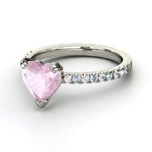 Carina Ring, Heart Rose Quartz 14K White Gold Ring with White Sapphire 