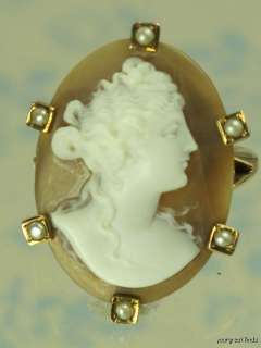   YELLOW GOLD NATURAL PEARL & HAND CARVED SHELL CAMEO RING SIZE 9  