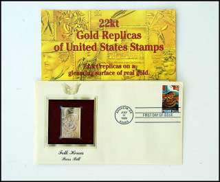 STAMP   PECOS BILL   Folk Heroes   First Day of Issue and 22kt Gold 