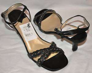 CAPARROS Sequin Black Satin Evening Shoe Heel 8M NEW!  