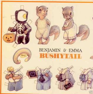 MINT..! CUTE SQUIRRELS HALLOWEEN PAPER DOLLS COSTUMES POSTCARD WITCH 