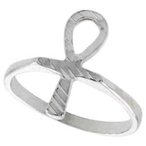    Sterling Silver Diamond Cut Ankh Cross Ring, size 8.5: Jewelry