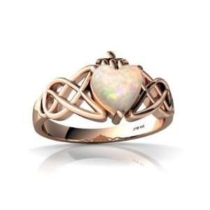   Rose Gold Heart Genuine Opal Celtic Claddagh Knot Ring Size 6: Jewelry