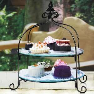  FLEUR TIERED CAKE PLATE   FLEUR 2 TIER ROUND CAKE PLATE ON 