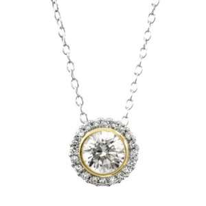  Ceris Two Tone CZ Solitaire Necklace Emitations Jewelry