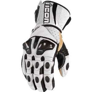 Icon Overlord Long Mens Leather On Road Motorcycle Gloves   White / X 