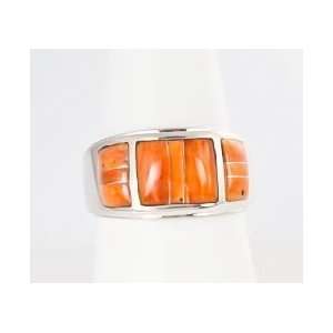  Inlay Silver Orange Spiny Oyster Mens Band Ring 10.25 Jewelry