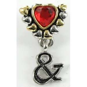   Bi color Dangle Bead with Red Heart Gem for Pandora/Chami Jewelry