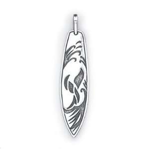Surfboard Dolphin and Waves Pendant in Sterling Silver and Custom Made 