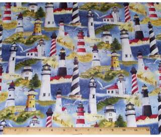 By the Sea Lighthouses Cotton Fabric yds Seagulls 843747048733  