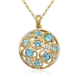 18k Yellow Gold Plated Sterling Silver Blue Topaz and Diamond Round 