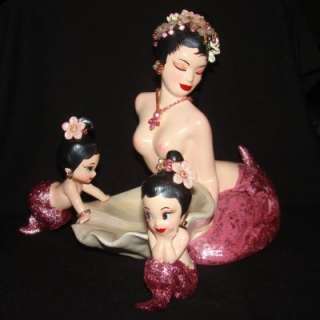 Vintage Ceramic Mermaid Fish Girl Vanity Soap Dish and Babies  