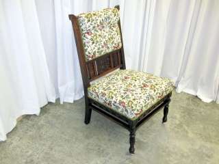 Antique 1800 Floral Upholstered Side Chair On Casters  
