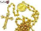 Gold Tn Jesus Cross Crystals Silver Tn Ball Rosary Beaded Iced Out 