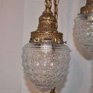   ERA HOLLYWOOD REGENCY BRASS 5 LIGHT GLASS HANGING SWAG LAMP CHANDELIER