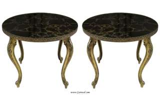   of Louis XVI French Eglomise Round Small Brass Sofa End Tables  