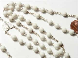 VINTAGE CZECH WIRE WHITE GLASS BEADS Rosary SILVERTONE CRUCIFIX  
