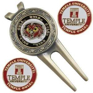  Temple Owls Divot Tool & Ball Marker Set Sports 
