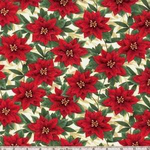   Christmas Poinsettias Natural Fabric By The Yard Arts, Crafts