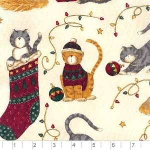   Christmas Kitties Natural Fabric By The Yard Arts, Crafts & Sewing