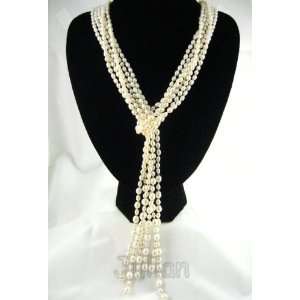  64 6mm 3 Stands White Freshwater Pearl Necklace J021 
