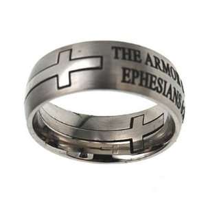 Silver Double Cross Armor of God Ring Jewelry