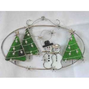  Stained Glass Snowman Winter Oval 