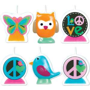 Hippy Hippie Chick Party GIRL PEACE SIGN LOVE CANDLES  