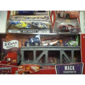  Pixar Cars Mack Transport & Car Lot Dj, Snot Rod, Wingo 