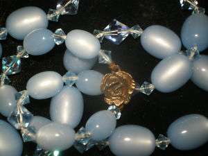 Vintage BABY BLUE PASTEL BEAD AB FLOWER clasp Necklace  